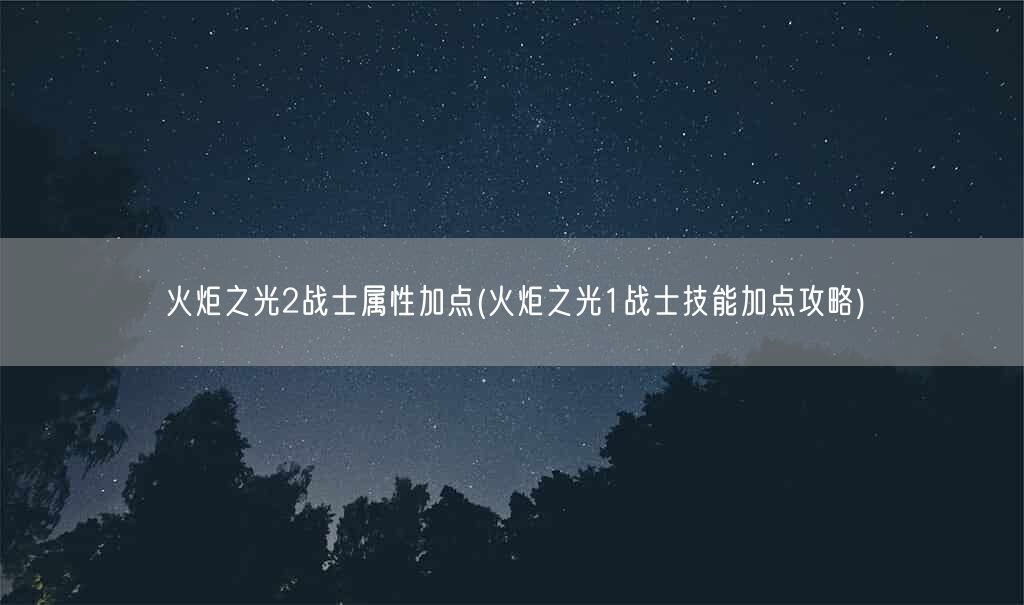 火炬之光2战士属性加点(火炬之光1战士技能加点攻略)(图1)